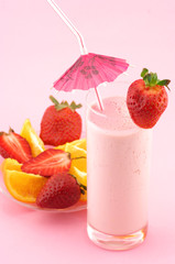 Strawberry protein cocktail and fruits