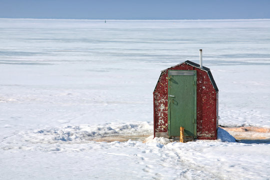 ice fishing shack clipart of children