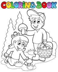 Papier Peint photo autocollant Bricolage Livre de coloriage avec des enfants qui poussent comme des champignons