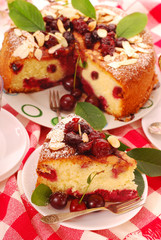 homemade cherry cake with almonds