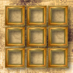 Old wooden frames for photo on the abstract paper background