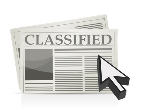 Newspaper classified ads page and cursor