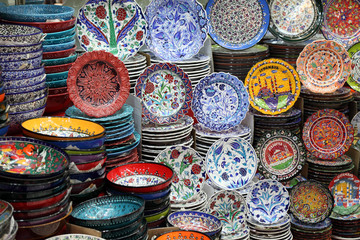 Colorful  handmade dishes at Grand Bazaar in Istanbul
