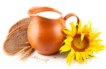 jug with milk and bread