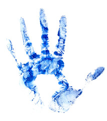 blue hand print on white isolated