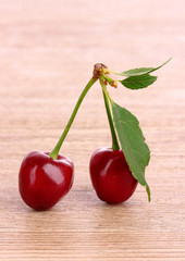 cherries on wooden table