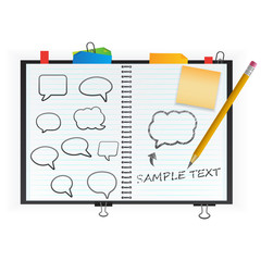 Open notepad with speech bubbles