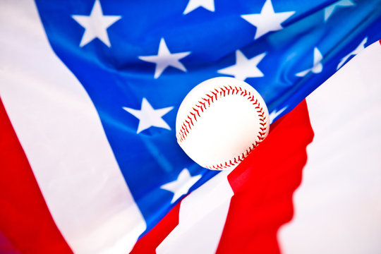 american flag and baseball ball