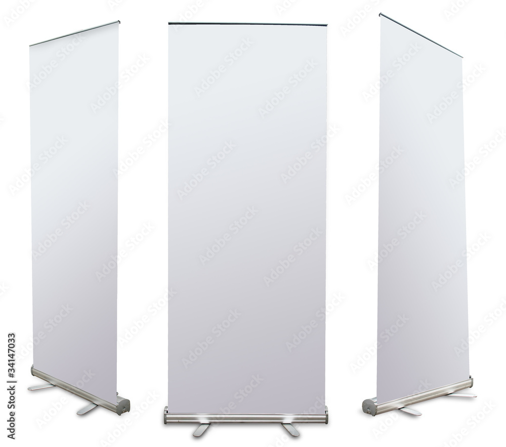 Poster blank roll up banner display (3 view) template for design work