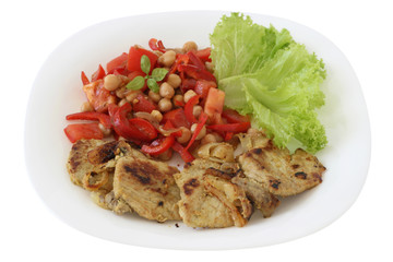 Fried pork with salad