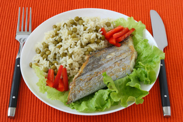 Fried swordfish with rice