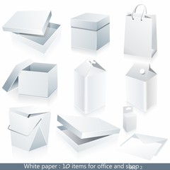 Set of vector white paper - packaging and stationery elements.