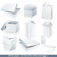 Set of vector white paper - packaging and stationery elements.