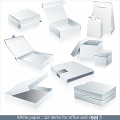 Set of vector white paper - packaging and stationery elements.