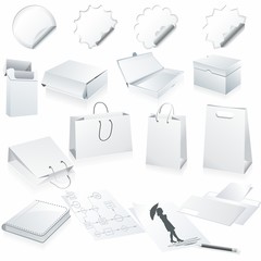 Set of vector white paper - packaging and stationery elements.