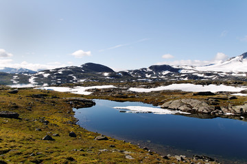 Fototapeta na wymiar Meltwater in norvegian mountain.