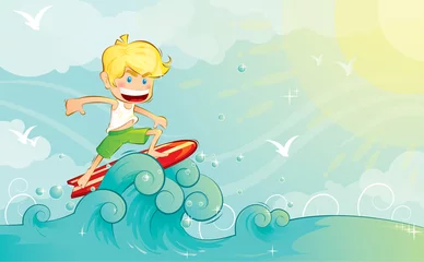 Deurstickers surfer jongen © iwanara