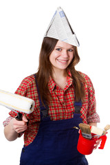 Handwerkerin mit Farbroller