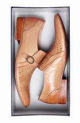 Pair of brown male shoes in box. With clipping path