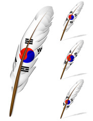 abstract korea flag feather isolated on white background