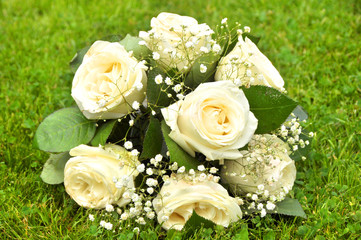 beautiful wedding bouquet of white roses