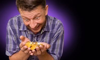 Lucky man with gold coins