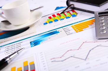 Obraz premium Graphs, charts, business table.