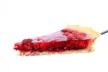 Raspberry Tart portion on a white background