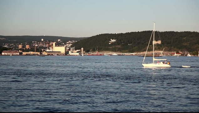 Sailing in fjord Full HD