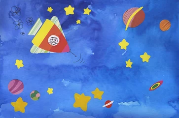 Tafelkleed Spaceshuttle tussen de sterren. Collage. © carlafcastagno