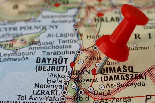 Pushpin on the map - Damascus, Syria