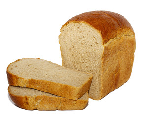 Half of rye bread with anise and some slices isolated