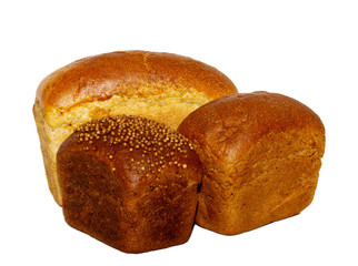loafs of whole wheat and rye bread and isolated