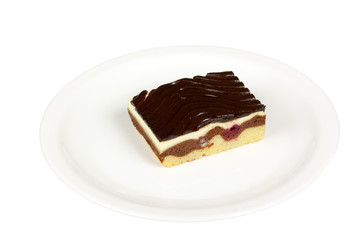 chocolate cake with whiped cream isolated