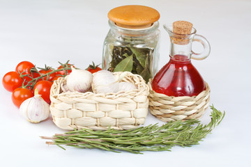 Red wine vinegar with fresh vegetables and spices