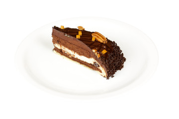 chocolate cake with whiped cream isolated