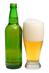 beer is in a bottle and glass
