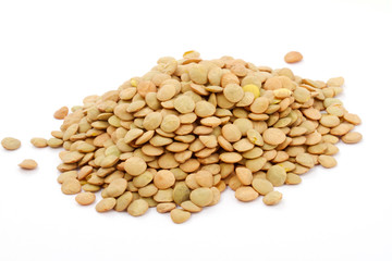 Brown lentils scattered