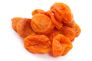 Dried apricots on a white background