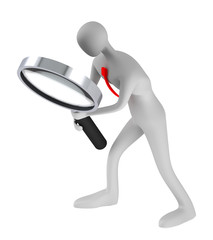 person holding a magnifier looking for something