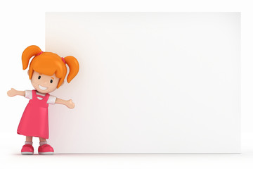 3D Render of Little Girl and Blank Board