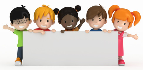 3D Render of Kids and Blank Board