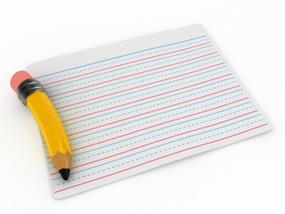 3D Render of Pencil and Writing Paper