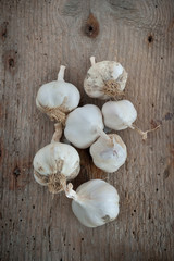 Garlic on an old wooden board