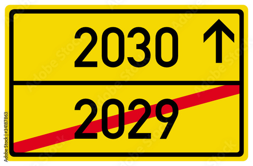 &quot;2030 2029 Neujahr Jahreswechsel Schild Ortsausgang&quot; Stockfotos und