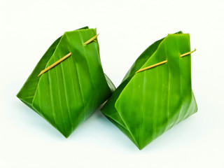 two banana leaf package of thai dessert