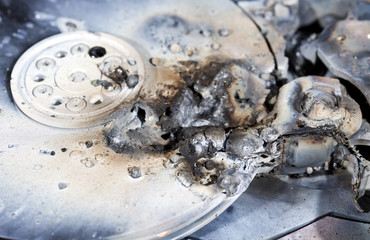 dead hard drive in close up