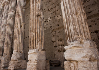 Aged pillar of Hadrians Temple colonnade.