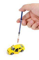 Toy car and syringe