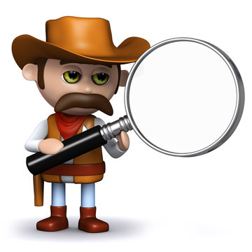 3d Sheriff looks for clues with his magnifying glass
